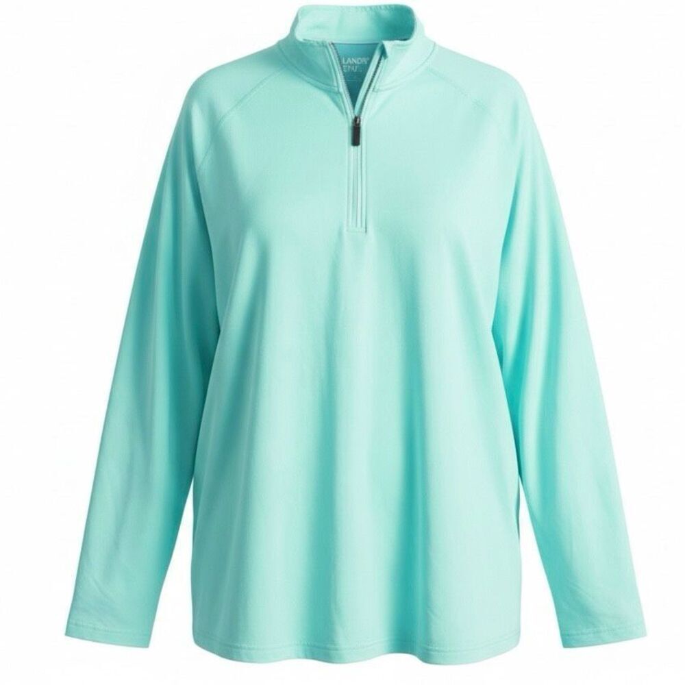 Lands’ End Women’s XL Mint Green 1/4 Zip Pullover Athletic Top Long Sleeve